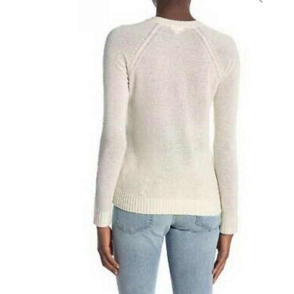 Minnie Rose Cashmere Cream Coloured V Neck Sweater Size Small - Picture 2 of 7